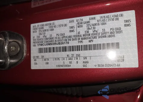 2024 Ford Escape St-Line z USA, uszkodzony, nr VIN 1FMCU0MN5RUB26170